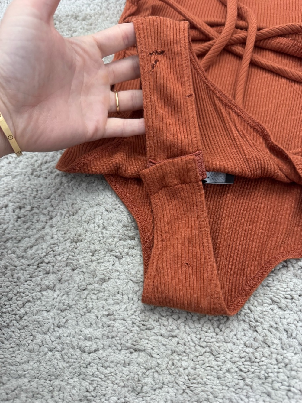 Lulu's Ribbed Rust One-Piece Bodysuit - Picture 4 of 5